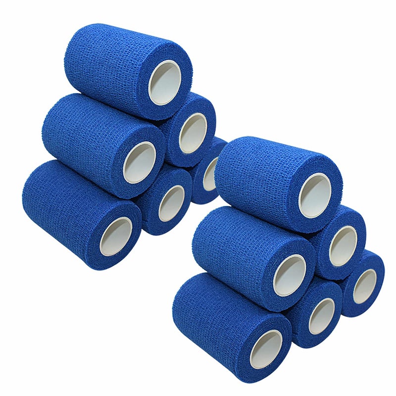 12 Pack3x5YardsMINGYUE Self Adhesive Bandage WrapAthletic TapeSports TapeWrist and Ankle Wrap TapeCohesive Bandage for Vet TapeBlue